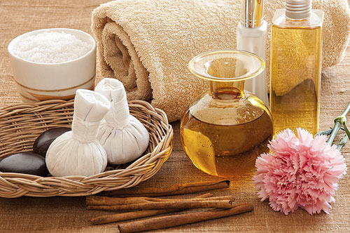 Spa products arranged for a spa treatment