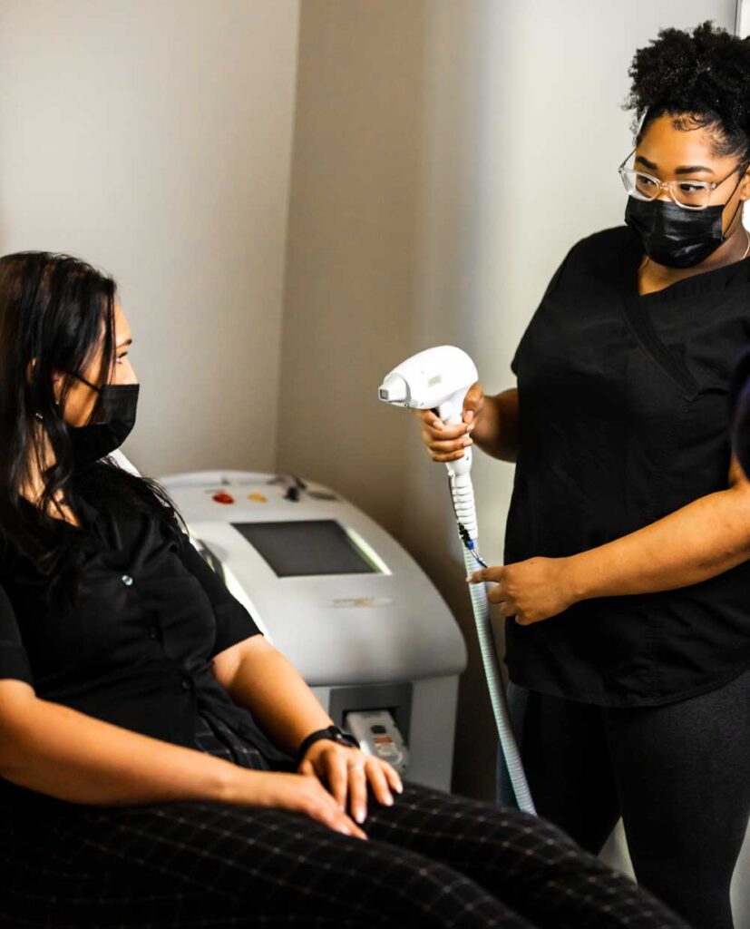 Laser hair removal service being performed at the Interlude Spa